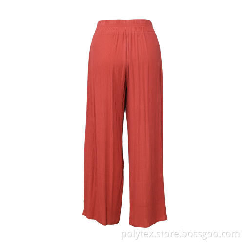 Wrinkled Rayon Wide Leg Pants Women Trousers